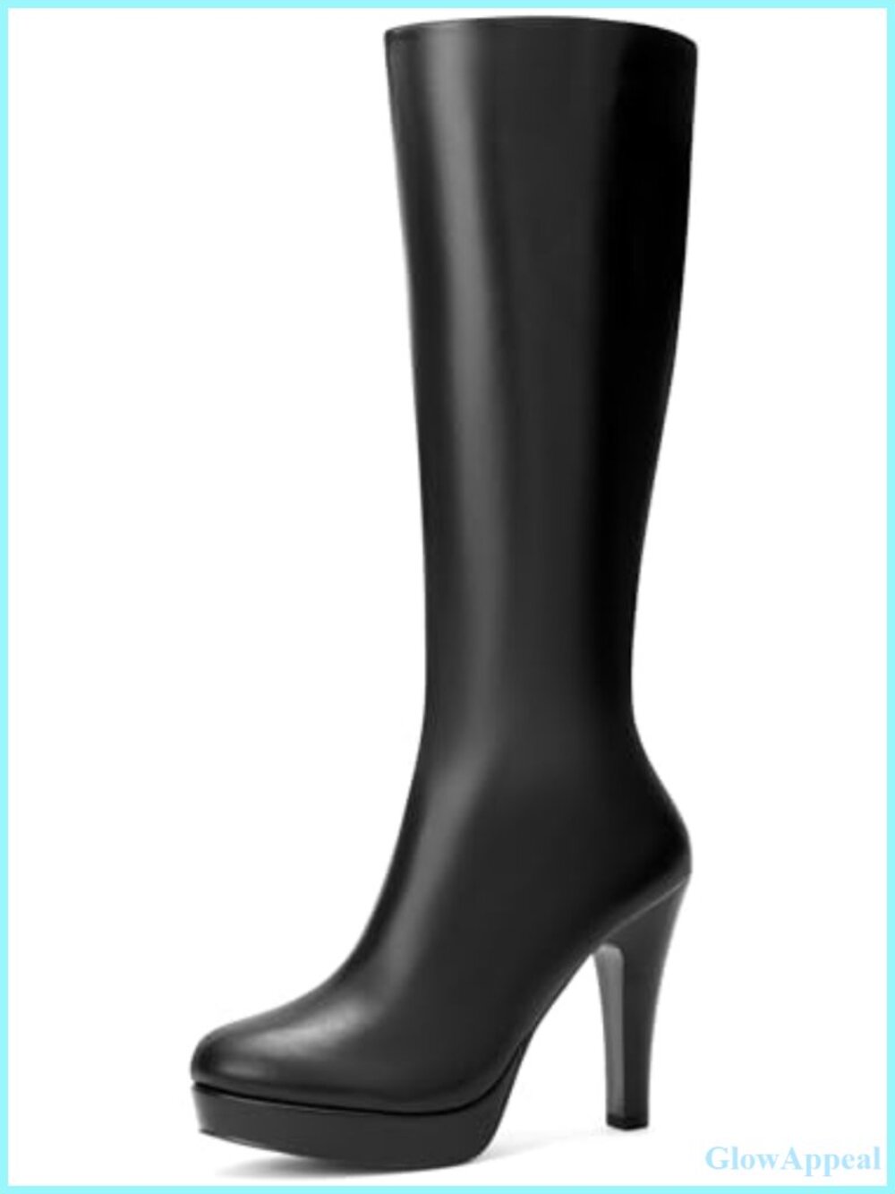 Round Toe Chunky Heel Knee High Boots Faux Leather Platform Comfortable